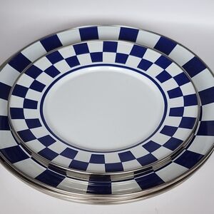 Blue and White Check Enamelware Plates Set Of 8 Salad And Dinner Size